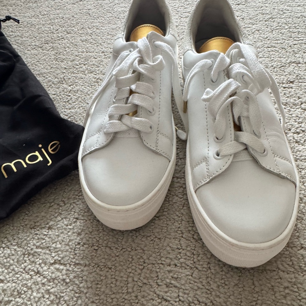 Maje white platform sneakers with gold accents size 37